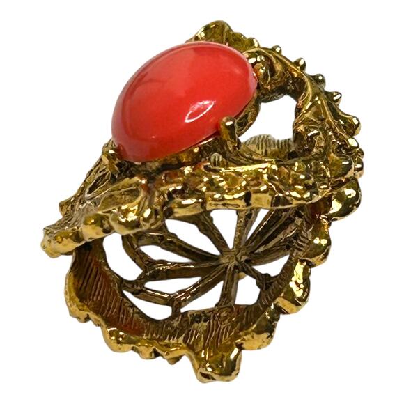 Arthur Pepper ART Scarf Slide Scarf Holder Gold Tone Oval Coral Tone Cabochon - Picture 8 of 10